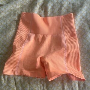 Women's Orange High-Waisted spandex workout shorts